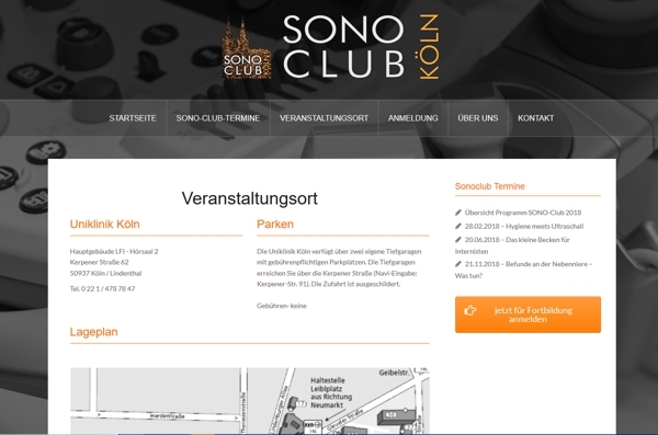 Webseite SONOCLUB Köln - Fortbildung für Ärzte im Bereich Ultraschall Kontrastmittelsonographie - made by imageCreation.de